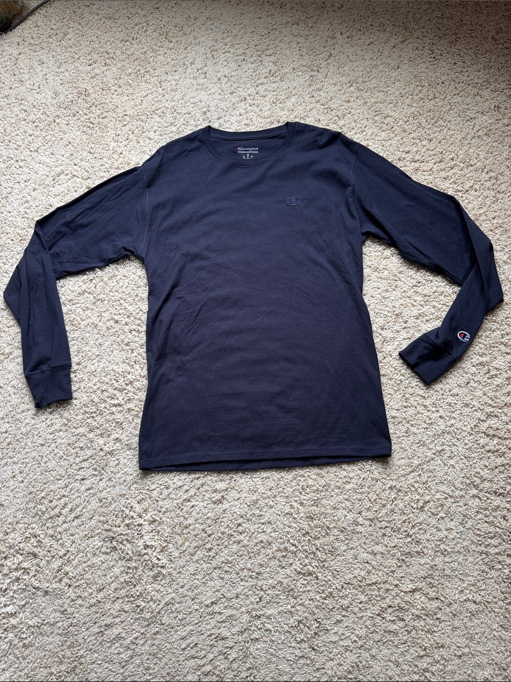 Champion Long Sleeve Crew Tee - Navy Blue Size Medium